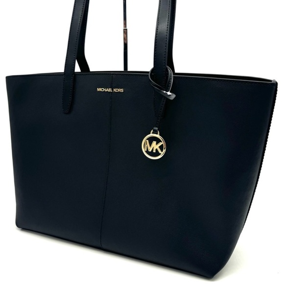 Michael Kors Medium Jet Set Travel Zip Tote Bag Black/Gold - Picture 1 of 10